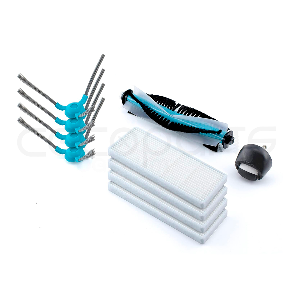 Kit Accesorios 4 Cepillos laterales, 4 Filtros, 1 Rodillo, 1 Rueda Delantera para robot Cecotec Conga 1290 y 1390. Recambios y accesorios para robot aspirador