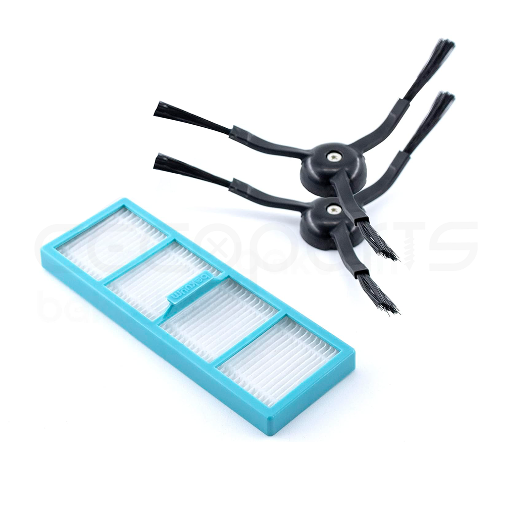 Kit 1 Filtro HEPA depósito polvo, 2 Escobillas Laterales, para Cecotec Conga 8090 Ultra 9090. Pack repuestos y accesorios para robot aspirador