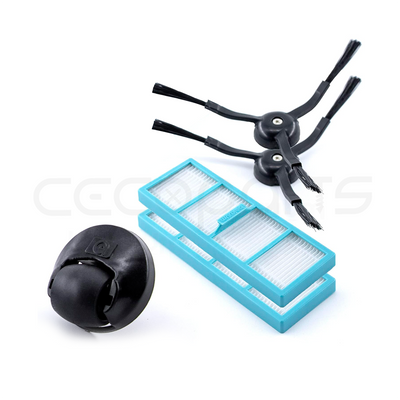 Kit 2 Filtros HEPA para deposito de polvo, 2 Escobillas Laterales , 1 Rueda Central para Cecotec Conga 8090 Ultra 9090. Pack repuestos y accesorios para robot aspirador