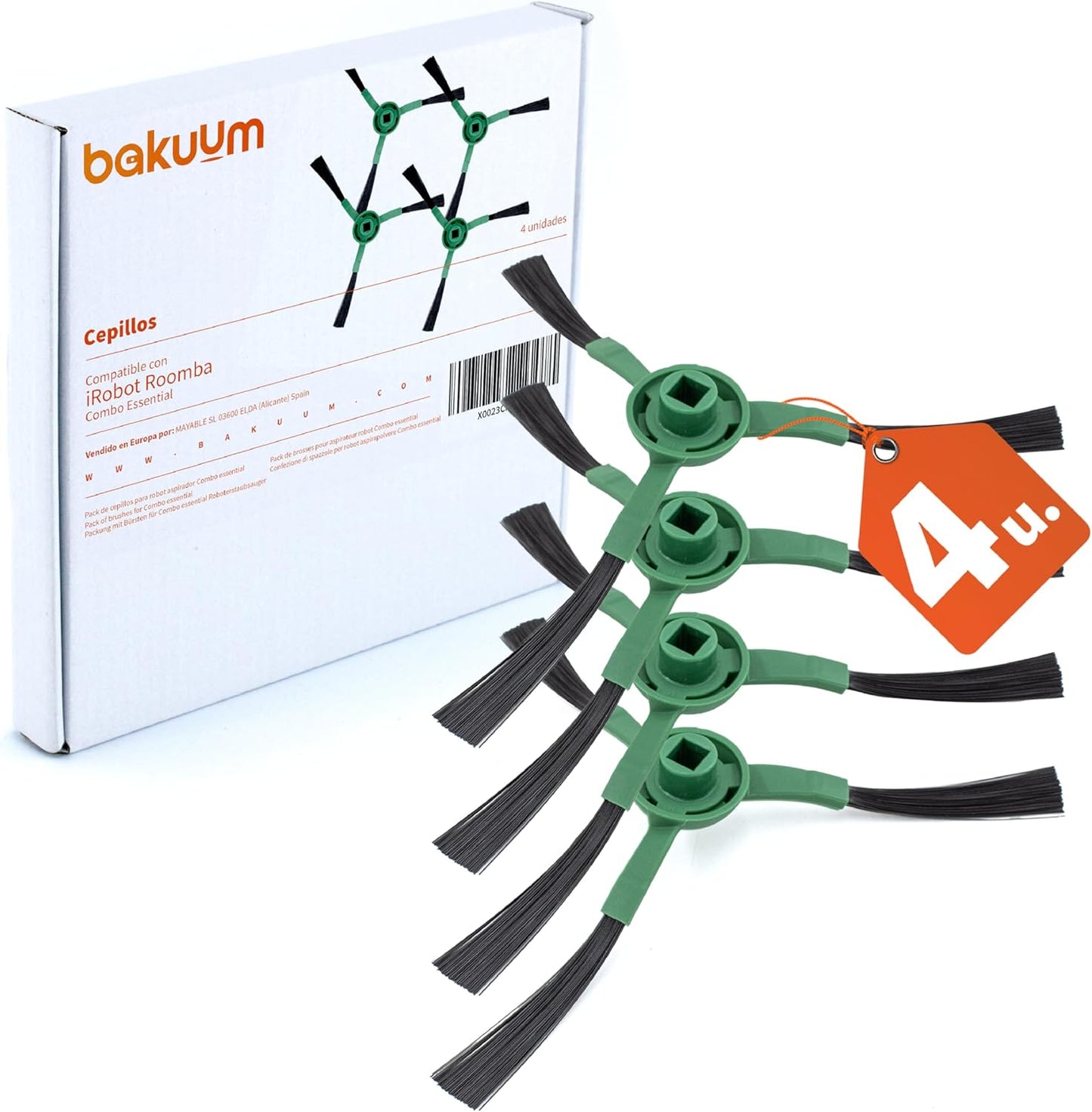 Pack 4 Escobillas Laterales para iRobot Roomba Combo Essential. Pack repuestos y Accesorios para Robot Aspirador
