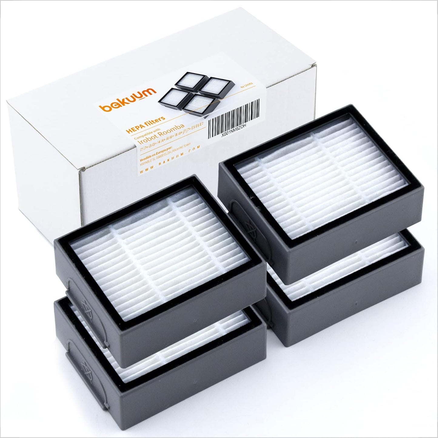 Pack 4 Filtros HEPA Compatible con iRobot Roomba Serie E & I Series i1 i7 i7+ i3 i3+ i4 i4+ i6 i6+ i8 i8+ j7 j7+/Plus E5 E6 E7 Pack repuestos y Accesorios para Robot Aspirador