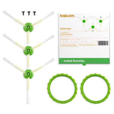Pack x3 Cepillos laterales x3 Tornillos y REGALO 2 neumaticos para iRobot Roomba Series E5 E6 i7 i7+ j7 j7+ Plus