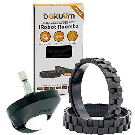 Bakuum-Epieza 2 NEUMÁTICOS + Rueda principal para IROBOT ROOMBA Series 500, 600, 700, 800, 900 e5 i7 (Pack 3 Unidades) Fabricado en España Antideslizante, Gran adherencia y fácil Montaje