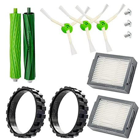 BAKUUM Pack x2 Neumaticos + x3 Cepillos + x2 Rodillos + x2 Filtros. Accesorios para Aspiradoras iRobot Roomba Serie i7 Plus E5 E6 E7 i7 i7+ i8 i8+ j7 j7+ i6 i6+ i4 i4+ i3 i3+ Pack de 12 uds